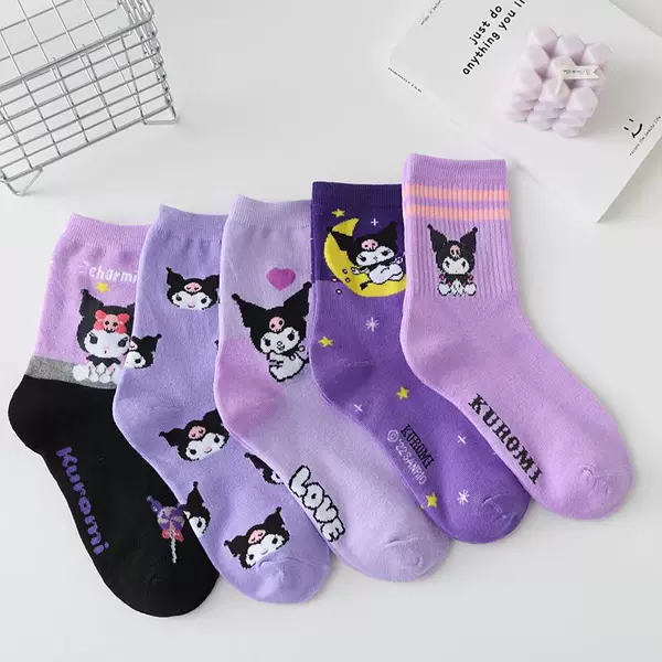 Japanese cartoon socks children purple combed cotton tube women's socks cute little witch stockings a generation of hair