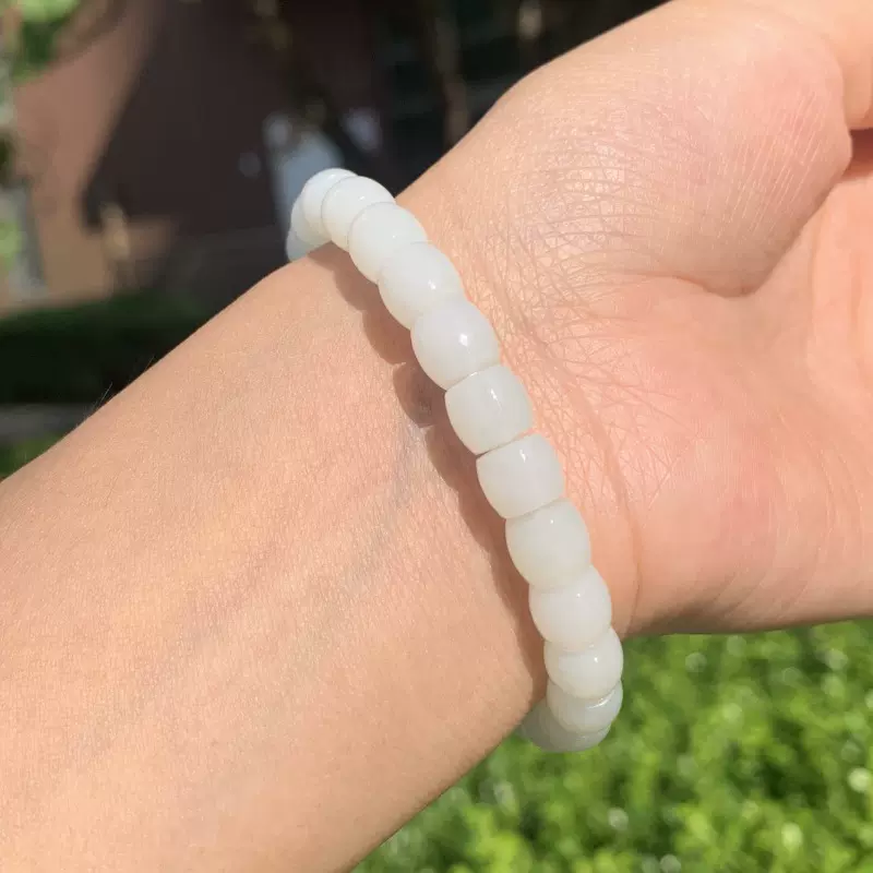 新疆和田玉白玉直切极限弧手串男女款一级白玉手串天然玉石珠串