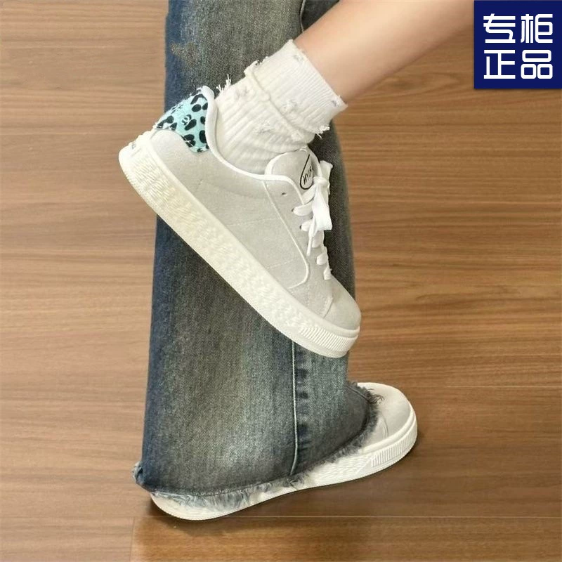 Американские универсальные повседневные кроссовки 2025 года, новые нишевые спортивные кроссовки в ретро-стиле, серо-синие с леопардовым принтом, женские кроссовки-бутсы.