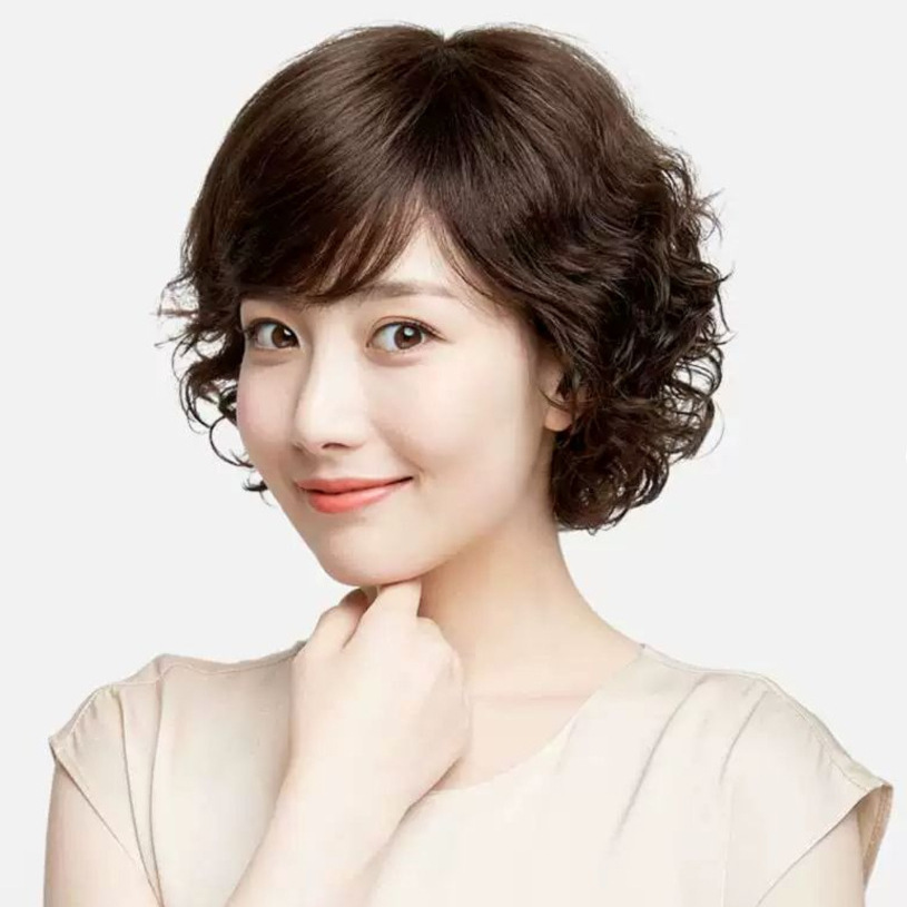 Peruca de cabello corto de mujer cabello humano madres cabello corto de mediana edad cabello rizado corto cabello real cabello natural esponjoso