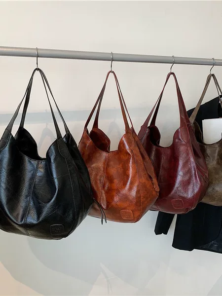 2026 New Style European and American Retro Soft Leather Texture Shoulder Bag Large Capacity Tote Bag Handbag Simple Shoulder Bag