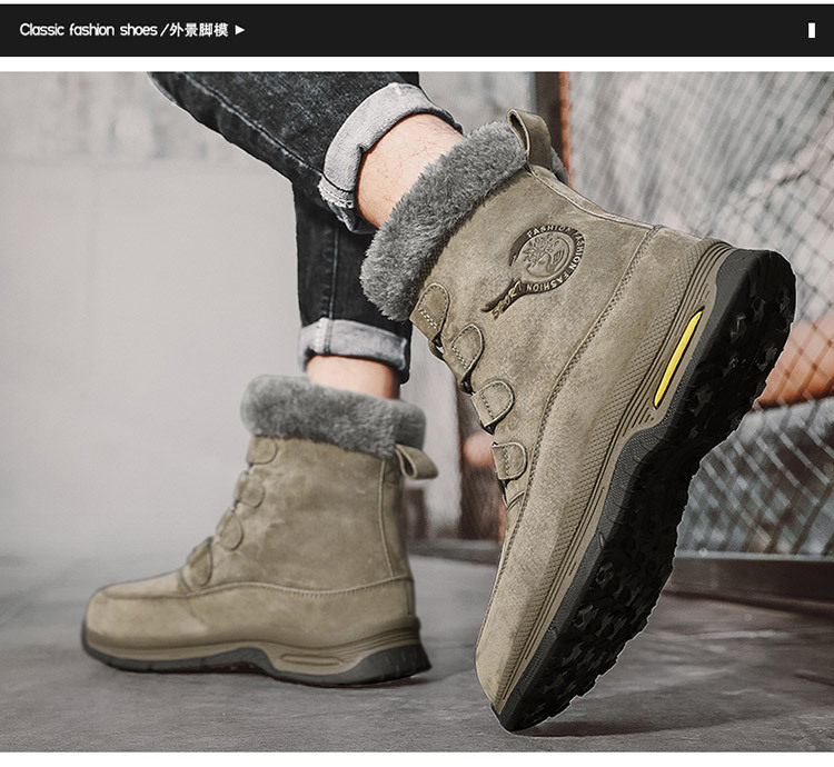 Giày bốt cổ cao nam da heo lót lông giữ ấm đế dày chống trượt — 618 kaki, 618 màu xám, 618 màu đen chi tiết 11