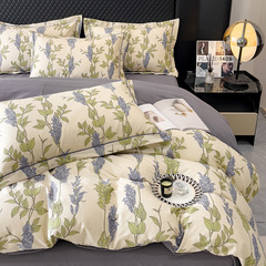 Vintage Country Pure Cotton Four-Piece Bedding Set with Thick Full Cotton Napped Comforter Cover Three-Piece Set Nantong Home Textiles Wholesale Live Stream