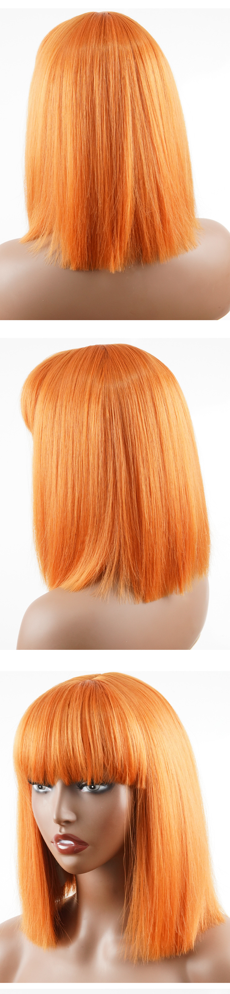 Synthetic wig full head set with orange straight bangs mechanism_voghion.com