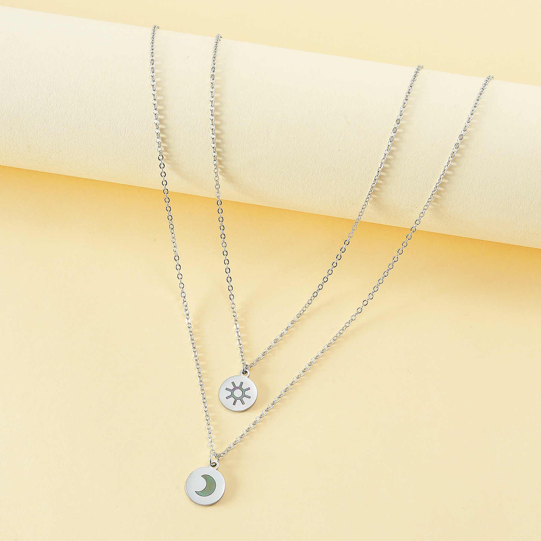 2 Pieces Quantity Daily Occasion Stainless Steel Material Sun, Moon Pattern Simple Style Sun Moon Stainless Steel Polishing Necklace