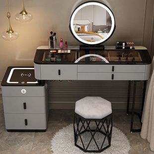 Smart Glass Dressing Table Wireless Charging Audio Nordic Bedroom Modern Simple Multi-Functional Black Technology Dressing Table