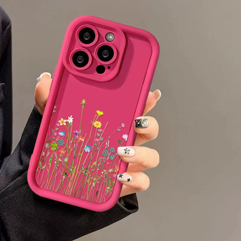 Чехол для телефона, совместим с iPhone16, матовый, с цветочным рисунком, 15