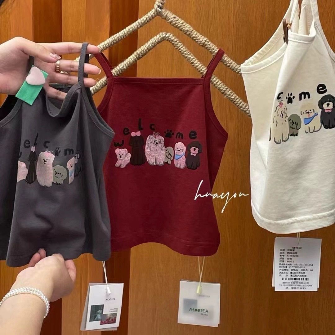Children's Summer New Puppy Printed Small Sling Girls' Vest T-shirt Casual Children 0031A054