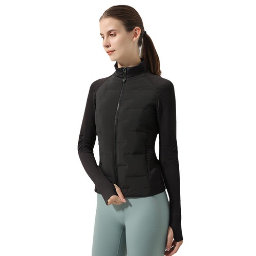  autumn and winter new sports down jacket, goose down, warm, slimming, seamless splicing, thin running fitness wear