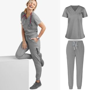 Short-Sleeve Scrub Set for Hand Washing, Beauty, Pet, Dental, Nurse, and Medical Care Uniforms