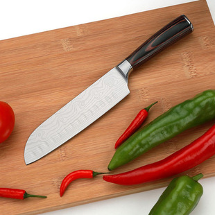 Amazon Damascus Pattern Chef's Knife Colorful Wooden Handle Western-Style Household Sushi Knife Stainless Steel Kitchen Knife Slicing Knife
