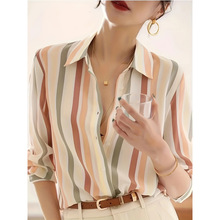 O 18438 Color-block Stripe Shirt ײɫ���Ƴ����羳����ͨ