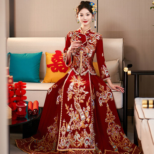 Velvet Xiuhe Dress 2025 New Bridal Wedding Dress New High-end Toasting Dress Heavy Industry Dress