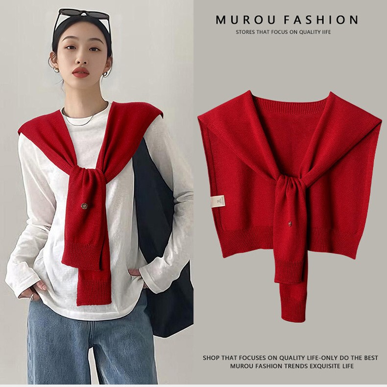Angora Red Wool Shawl for Women Spring and Summer Outerwear with Skirt 2025 New Air-Conditioned Room Knitted Small Cape Thin