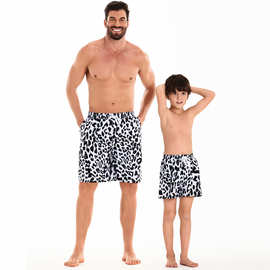 亚马逊速卖通豹纹花平角裤带兜男童青少年儿童沙滩游泳裤批发
