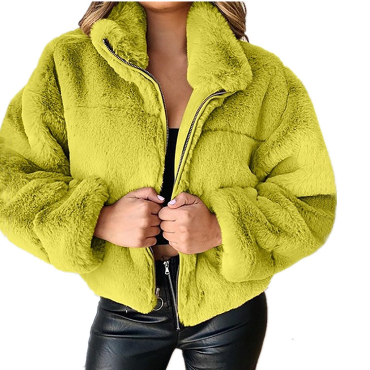 Fashion Solid Color Patchwork Polyester Zipper Coat Woolen Coat display picture 6