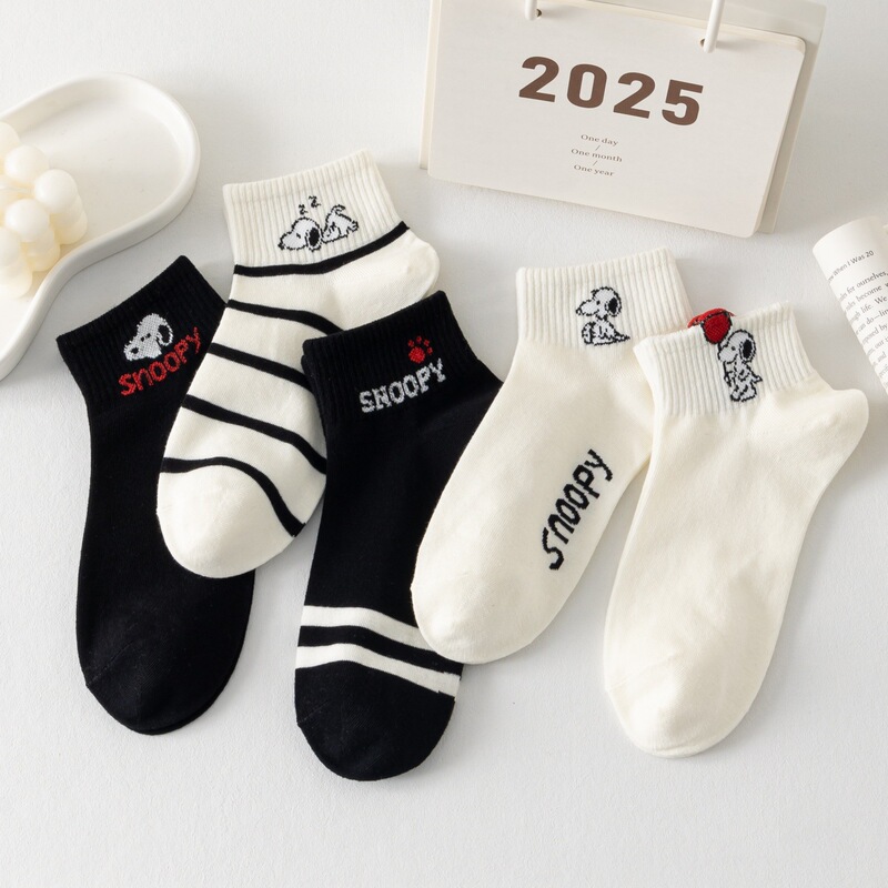 Spring and Summer Socks, Nubi Letter Trendy Socks, Cotton Socks, Sweat-Absorbent Sports Boat Socks, Women's Socks, Low-Cut Black and White Thin Shallow Socks