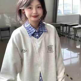 美式假两件卫衣女春秋2026新款爆款韩系慵懒风小个子拼接衬衫上衣