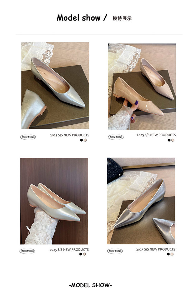 Giày cao gót nữ mũi nhọn tăng chiều cao bên trong, gót dốc 3 cm, da mềm, phối đồ công sở — Màu bạc, Màu mơ, Màu vàng nhạt chi tiết 8