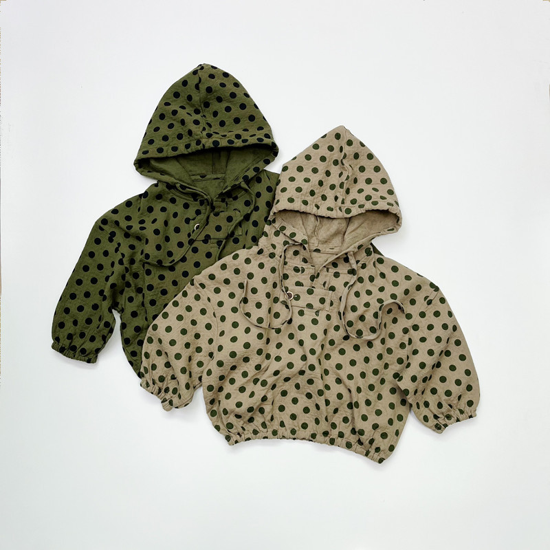 Children's Cotton Linen Hooded Sweatshirt 2023 Spring Forest Series Korean Style Boys' Girls' Stylish Polka Dot Hooded Sweatshirt