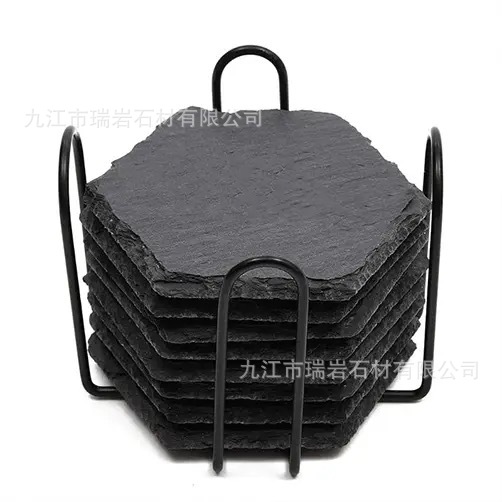 Posavasos de roca natural al por mayor de fábrica Posavasos de pizarra redonda de estilo japonés, almohadillas de aislamiento térmico, posavasos de pizarra de Amazon transfronterizos