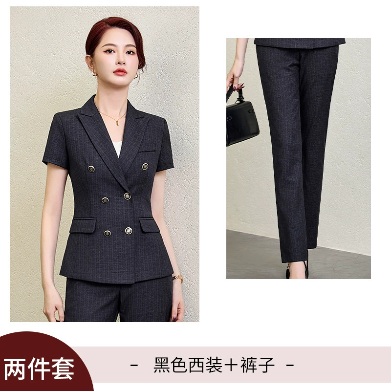Gray double-breasted suit suit women's work clothes slim business manager goddess style professional wear women's skirt work clothes