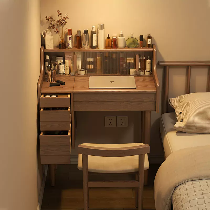 实木梳妆台收纳柜化妆台现代简约卧室翻盖梳妆桌书桌化妆桌一体
