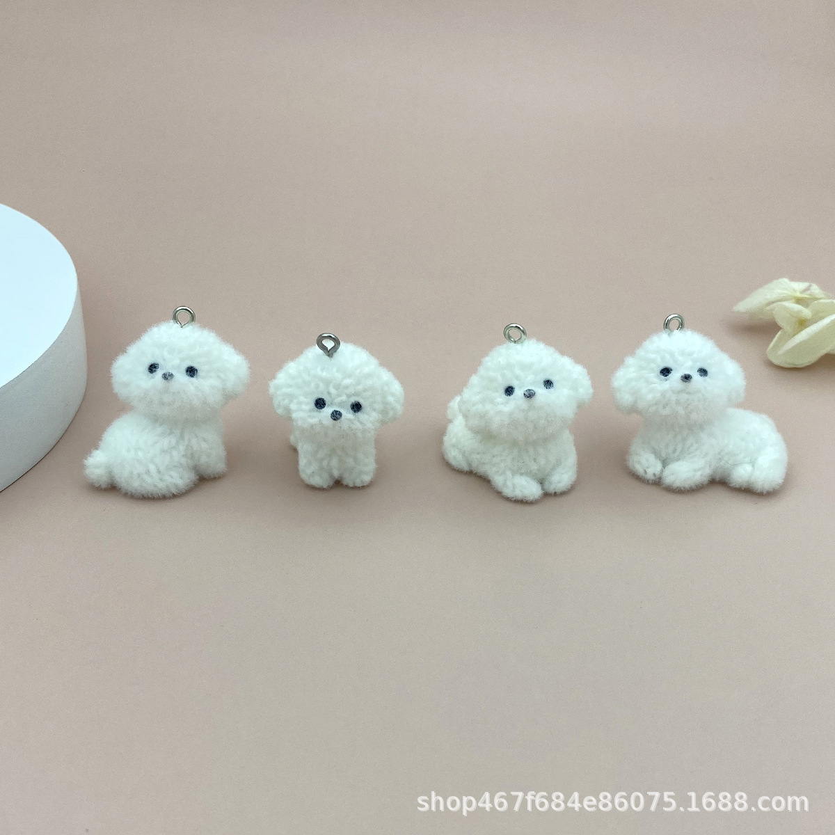 Flocking Bichon Dog Pendant Cute Three-dimensional DIY Handmade Mobile Phone Chain Keychain Bag Buckle Car Accessories
