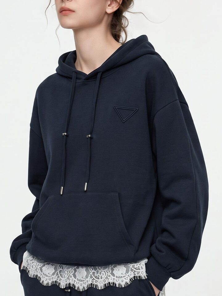 Áo hoodie nữ dài tay màu xanh đen phong cách thanh lịch kèm chân váy suông lưng thun — Màu xanh đen - nửa váy, Màu xanh đen - áo khoác, Xanh lông mòng đen - Set
