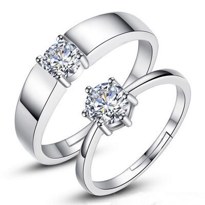 Cross-border Korean version of creative open wedding rings, men's and women's diamond rings, silver-plated couple rings