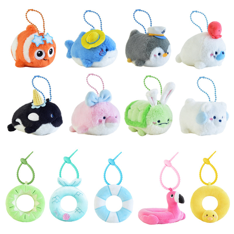 正版海洋動物烏龜小丑魚海豚海豹北極熊顯眼包毛絨掛件可愛包掛飾