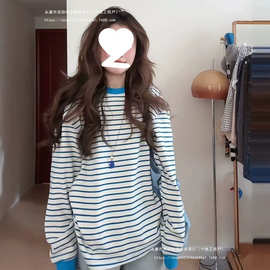 【休闲】+后包领 前后字母印花条纹长袖恤女图片色常规款
