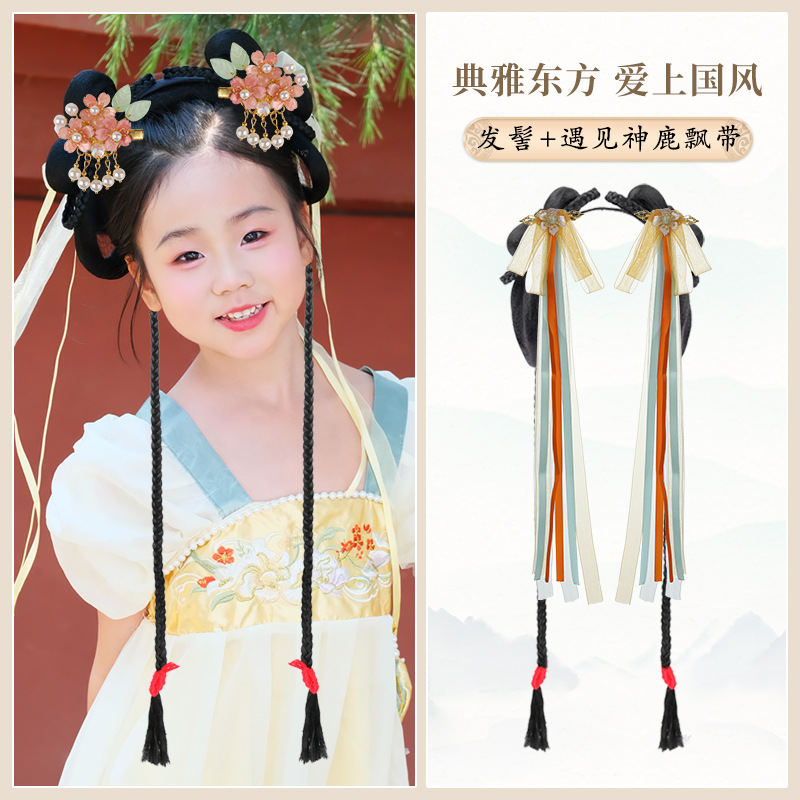 치자나무 부드러운 머리띠 브레이드 스타일 + 신성한 사슴 깃발 헤어 액세서리 한 쌍
