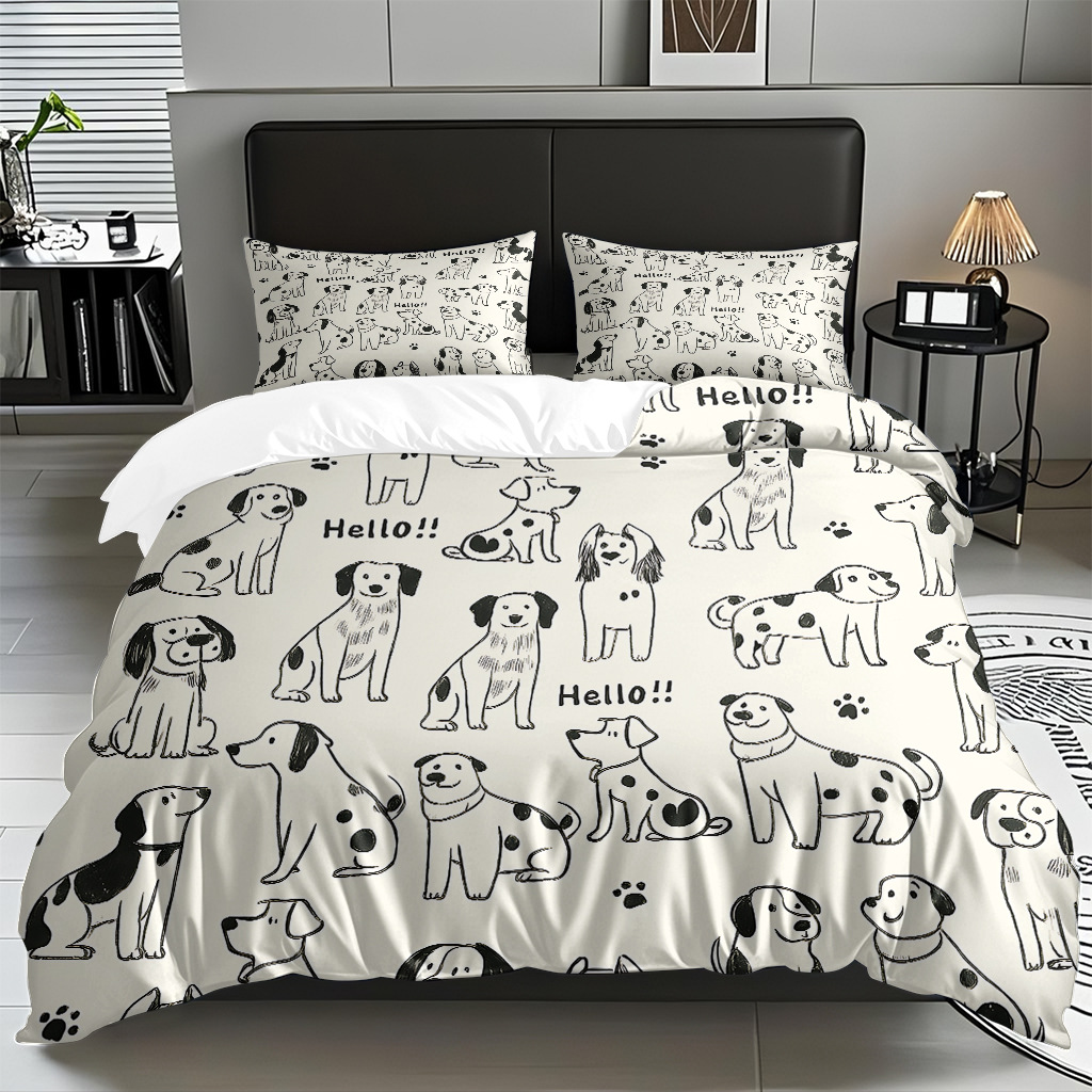 Fábrica de origen transfronteriza textil doméstico TEMU / JIT suave piel abrasiva caricatura cachorro impresión digital set edredón