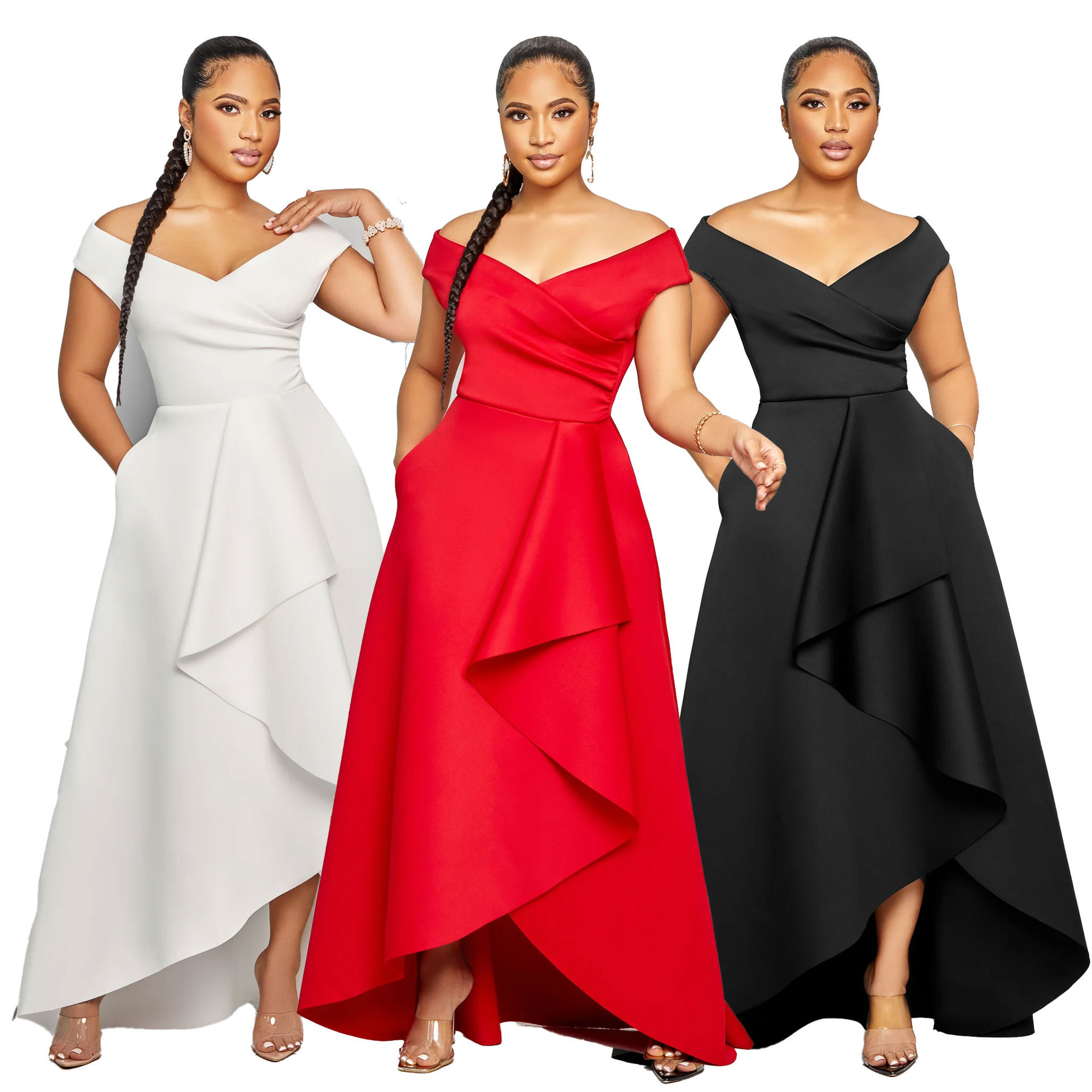 Women's Sexy Slim Fit One Shoulder Sleeveless Large Skirt Dress Solid Color_ecoleips.com