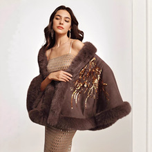 新款秋冬季显贵轻奢高端名媛优雅狐狸毛领皮草女士披肩AN-152-1