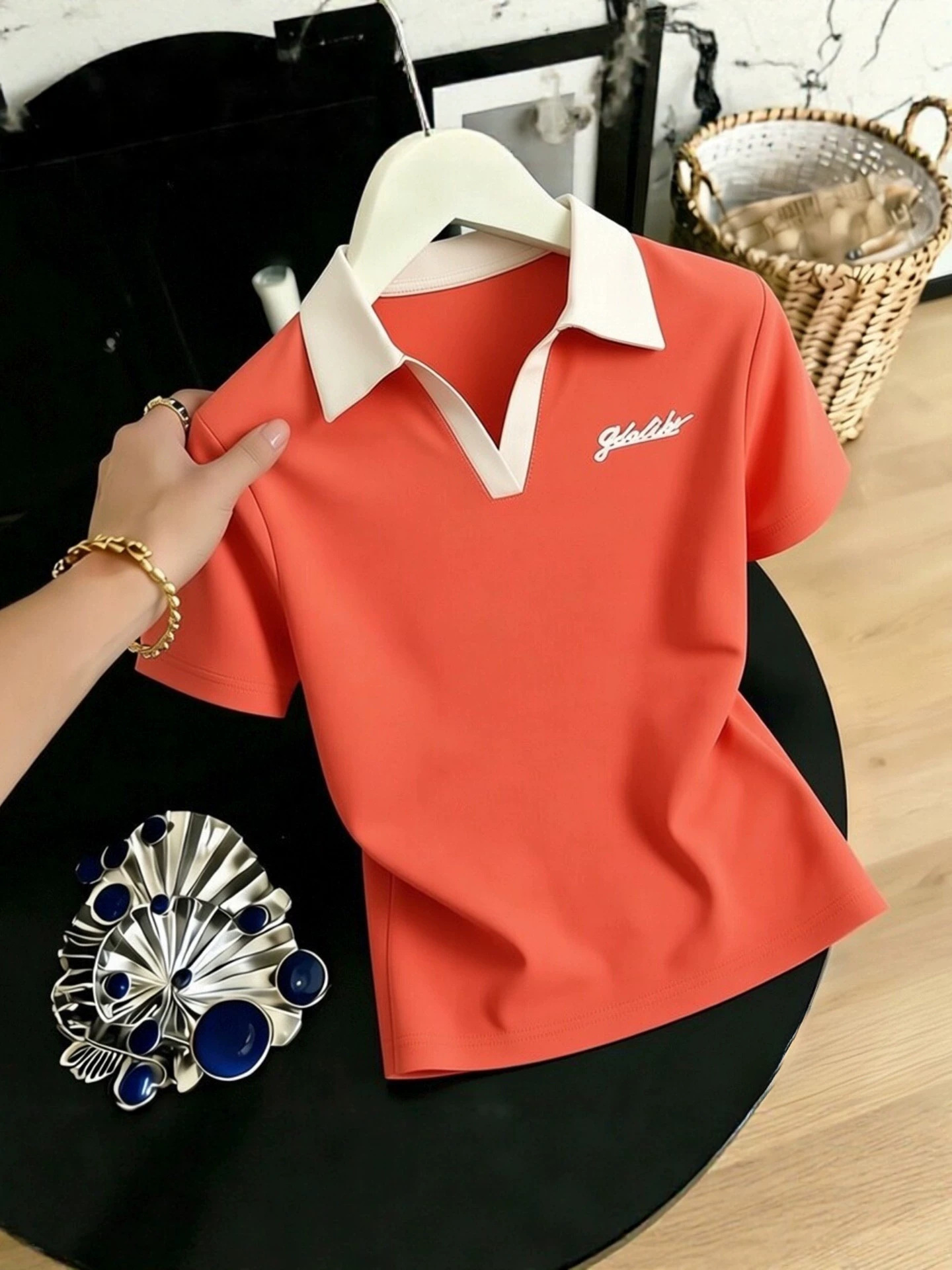 Ice Silk Lapel Short-Sleeved T-Shirt for Women Summer 2026 New Style Polo Shirt Loose Casual Versatile Fashionable Mom Top
