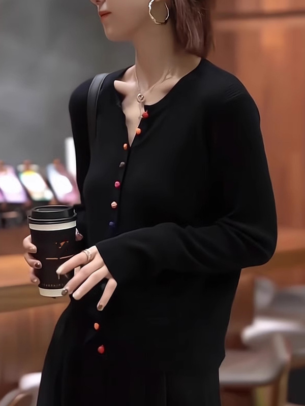 欧货重磅早秋2025新款黑色针织开衫长袖小众洋气女装高级感上衣潮|undefined