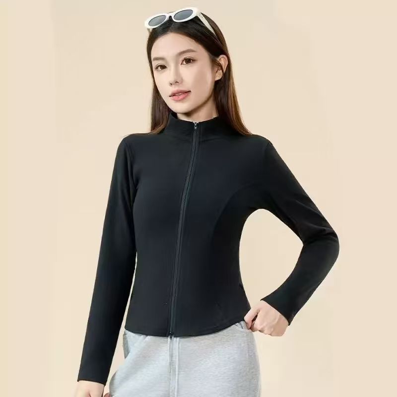 秋季新款磨毛纸片人外套女户外运动立领拉链瑜伽服显瘦健身上衣女|undefined