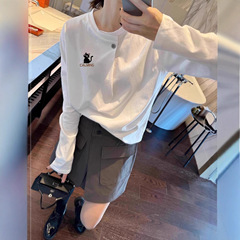 早秋季欧货宽松纯棉打底内搭上衣女新设计感印花正肩长袖t恤