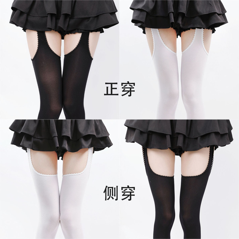 Y2K Hot Girl Black One-Piece Suspender Stockings Lolita White Pure Desire Pantyhose Summer Velvet Over-The-Knee Socks