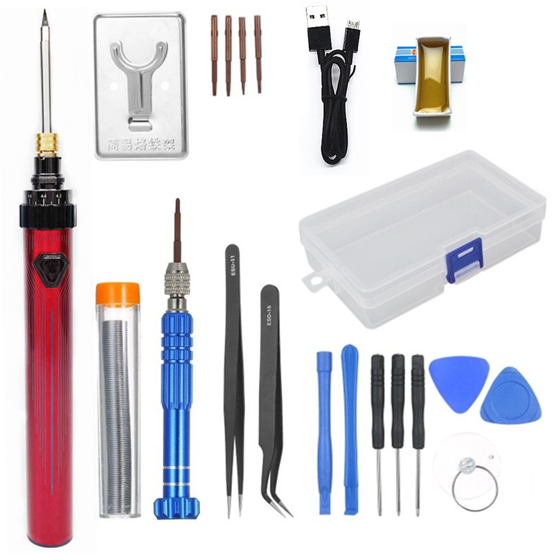 跨境USB充电电烙铁笔22件套迷你电烙铁焊接工具DIY充插两用5V户外