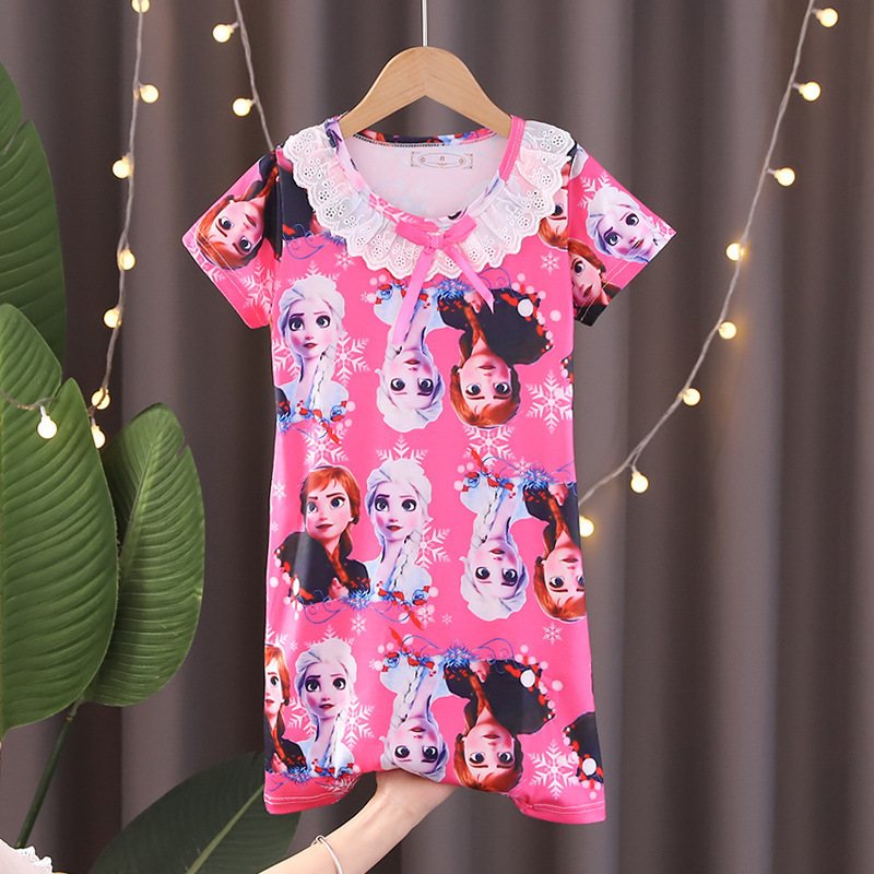 儿童睡衣夏季中大女童花边短袖睡裙卡通宝宝库洛米猎魔女团家居服