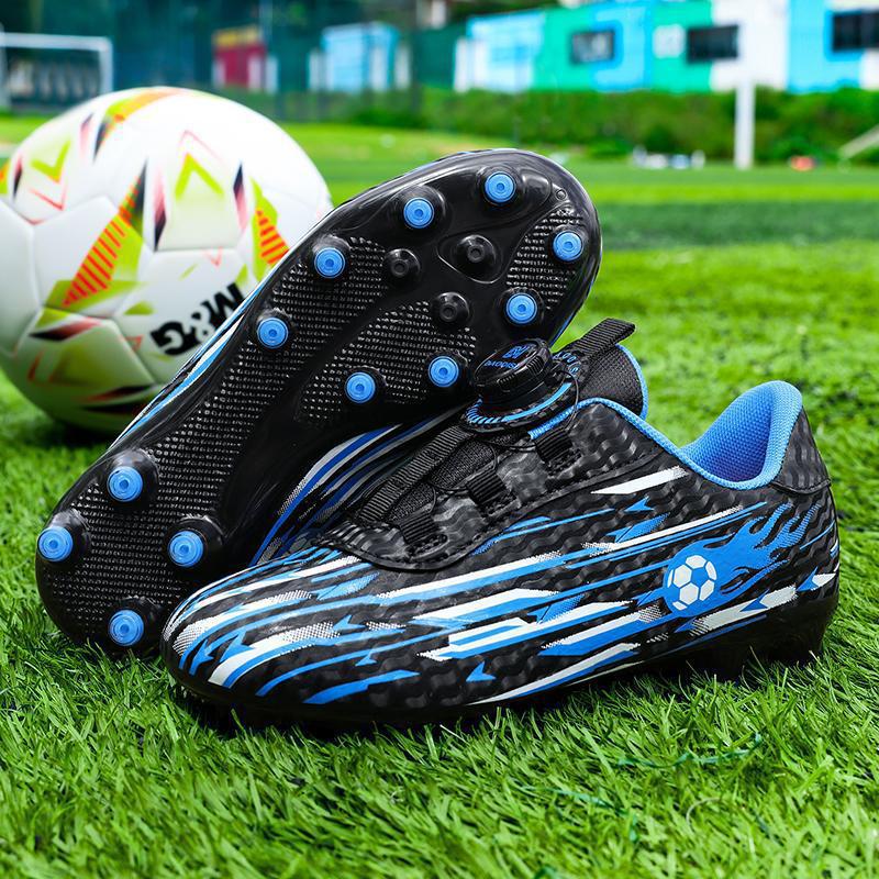 Zapatillas de Fútbol Infantil con Botón Giratorio de Cuero y TPR para Terreno Firme