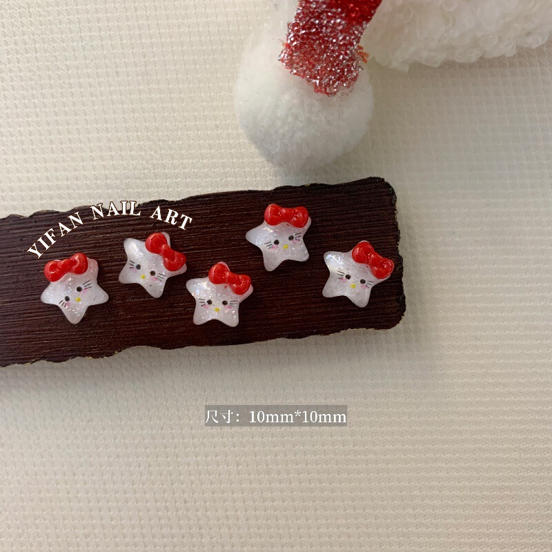 安可拉红凯蒂猫卡通美甲饰品网红kitty猫红色蝴蝶结新年指甲钻饰|undefined