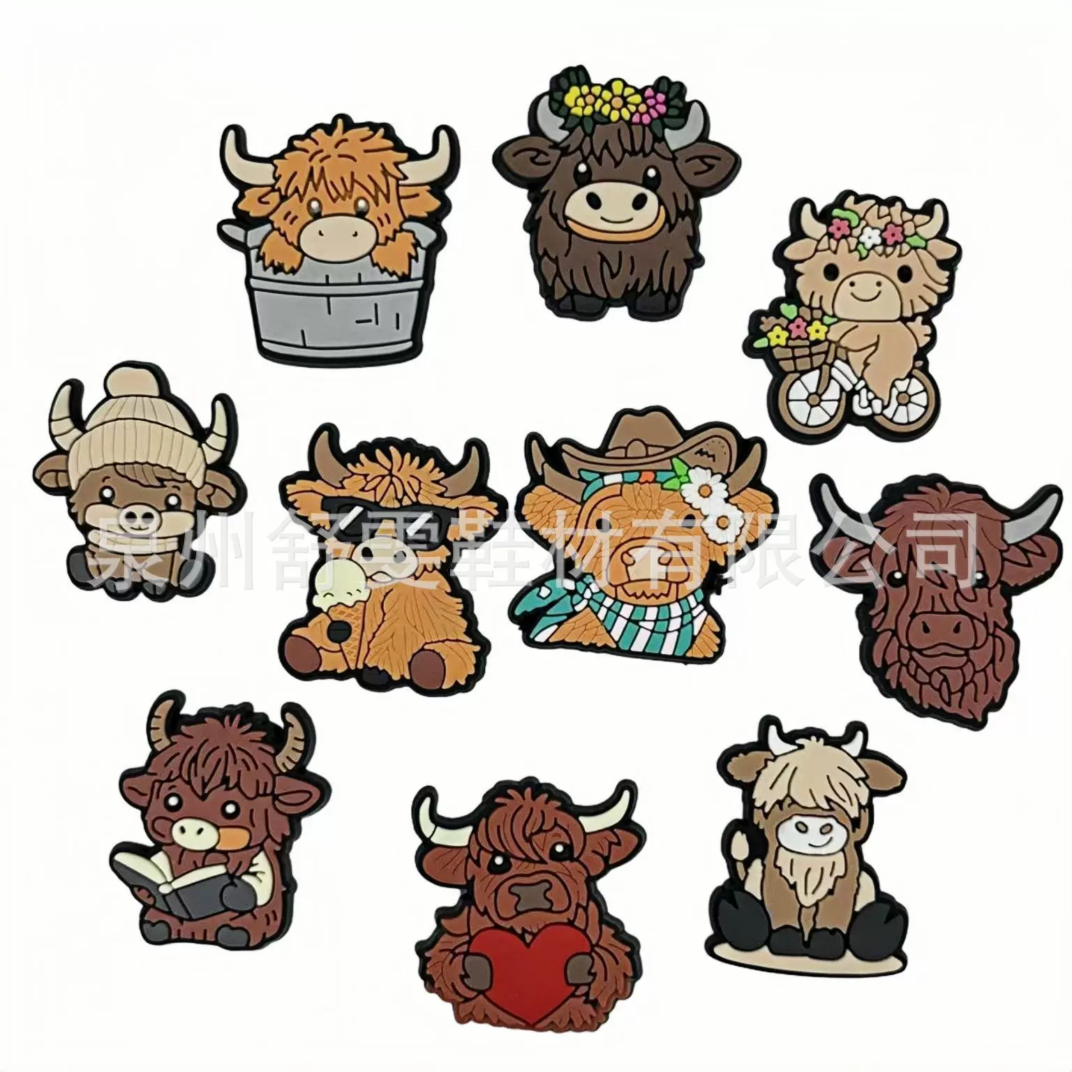 跨境热销高地牛系列鞋花pvc软胶鞋扣可爱趣味牦牛呆萌洞洞鞋配饰