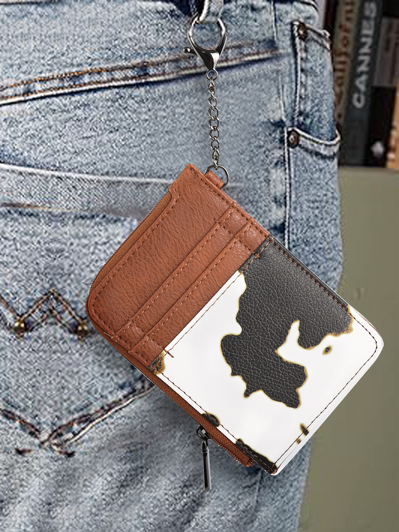 Geldbörse Europäische und amerikanische Retro-Kuh, kleiner Kartenhalter, Münzgeldbörse, mehrere Kartenfächer, Bankkarte, einfache PU-Umhängetasche_voghion.com