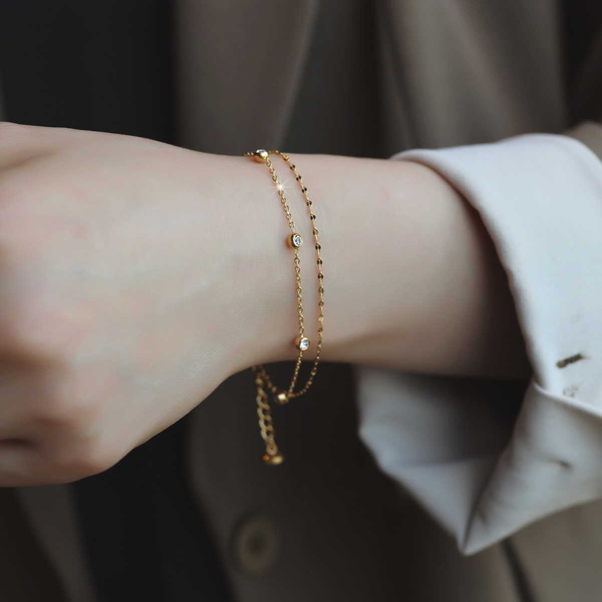 【5510】더블 레이어 5 다이아몬드 팔찌