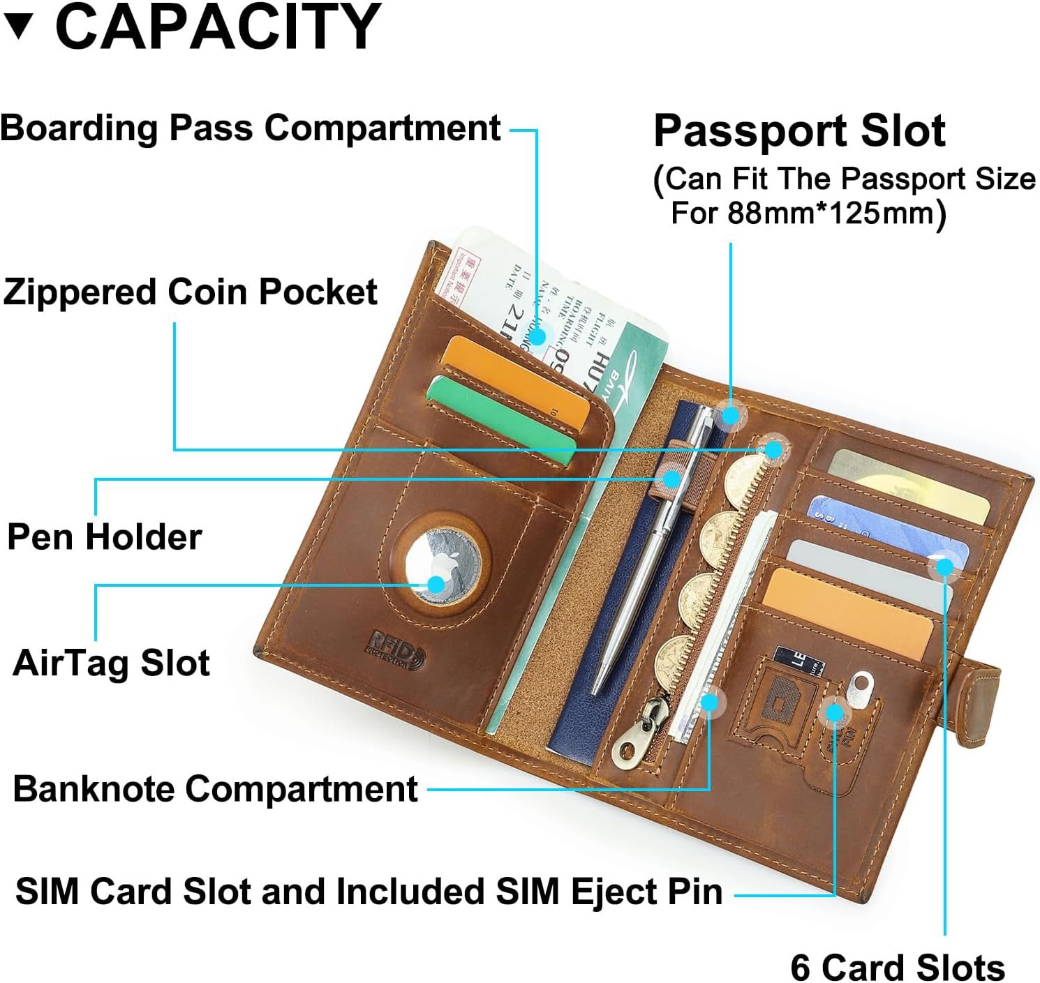 Vintage pasaport cüzdanı RFID korumalı gerçek deri