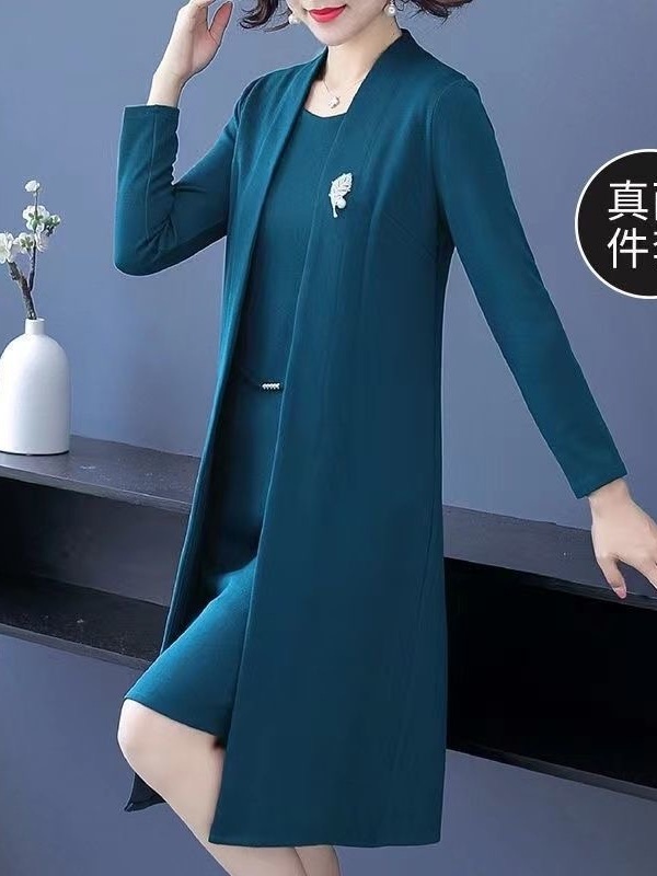 中高年ママの秋ワンピース2点セット、新しいスタイル、40代女性の春秋ウインドブレーカージャケットスーツ|undefined